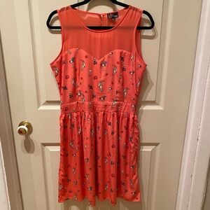 Sleeveless Toucan & Cocktail Print Coral Summer Dress - Size 8/10 US - Yumi 🍹